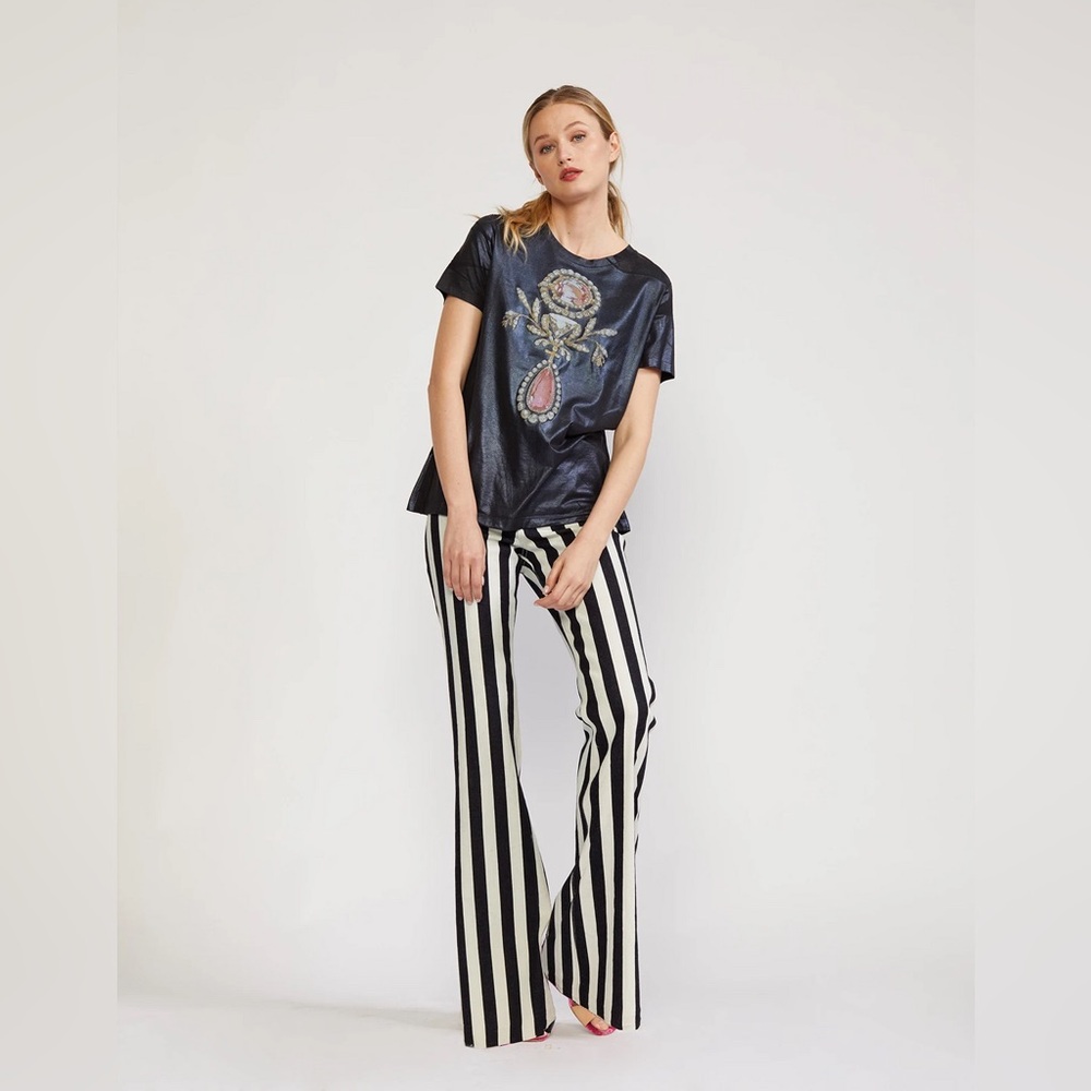 NWT Cynthia Rowley Black and White Striped Shirt Rockstar jeans
